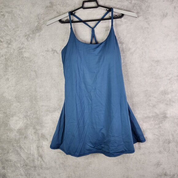 Women's Blue One Piece Swim Suit Dress Stretch Criss-Cross Back w/ shorts XL - Picture 2 of 10